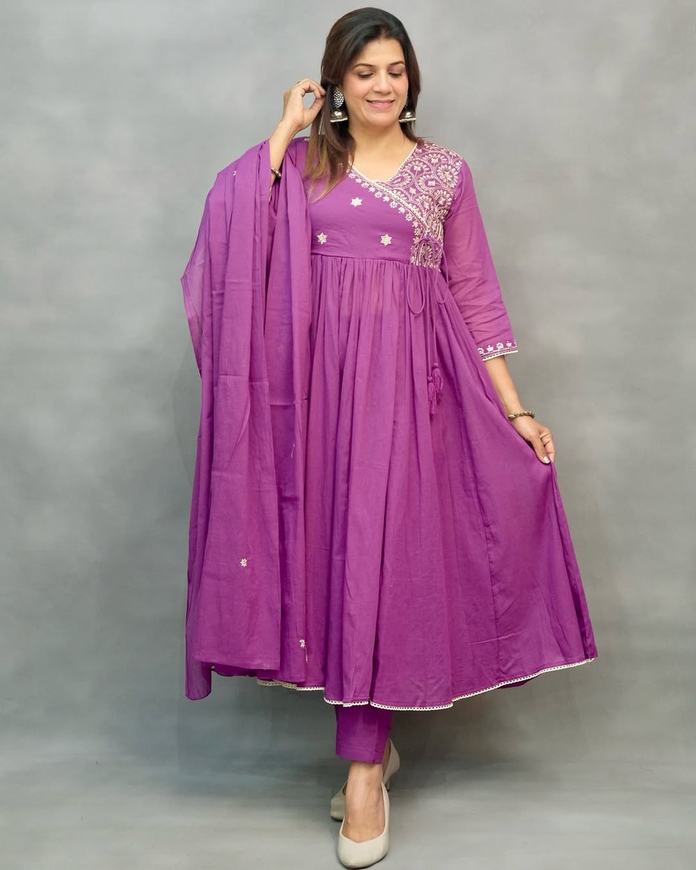 Purple dupatta set, cotton dupatta set, suitkari
