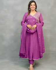 Purple dupatta set, cotton dupatta set, suitkari
