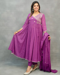 Purple dupatta set, cotton dupatta set, suitkari