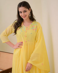 yellow dupatta set, kurta pant with dupatta , suitkari