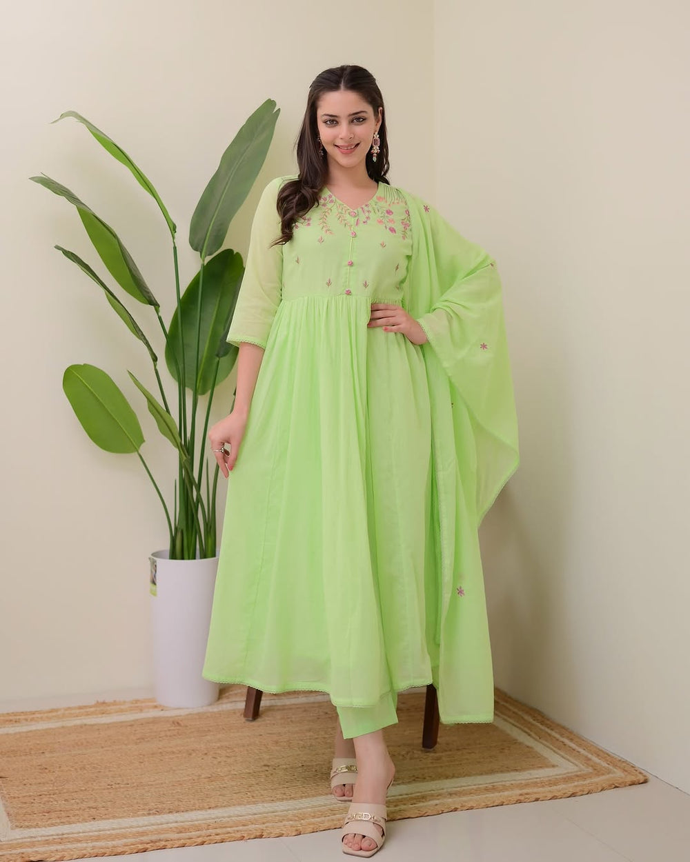 green dupatta set, kurta pant with dupatta, suitkari
