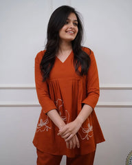 cotton co-ord set, orange co-ord set, suitkari