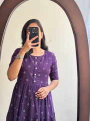 Purple Ikkat Cotton Midi Dress