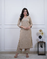 Beige kurta set , long kurta set, suitkari