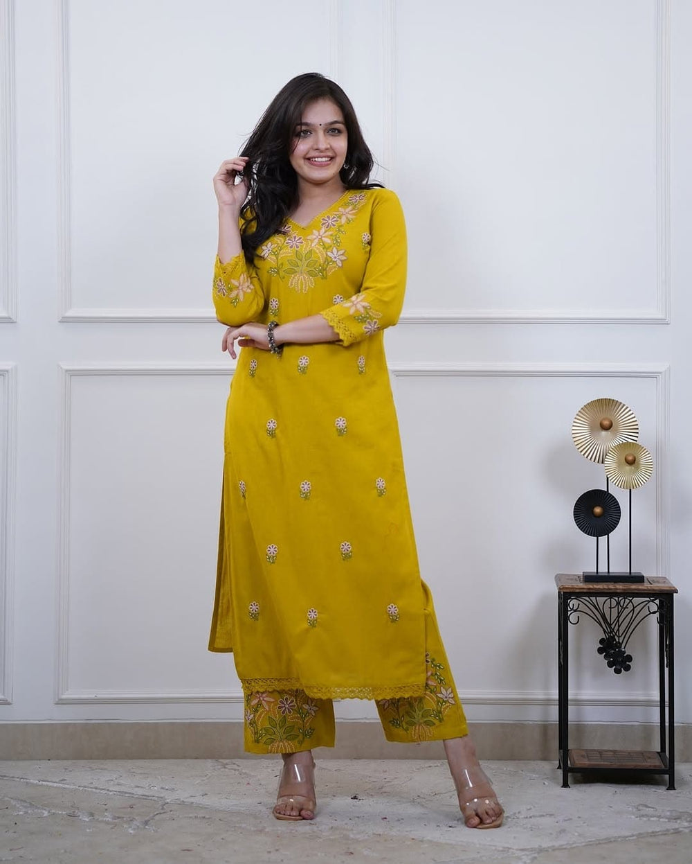 mustard yellow kurta set , long kurta set, suitkari