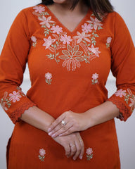 Rust Orange Kurta set, Long kurta set, suitkari