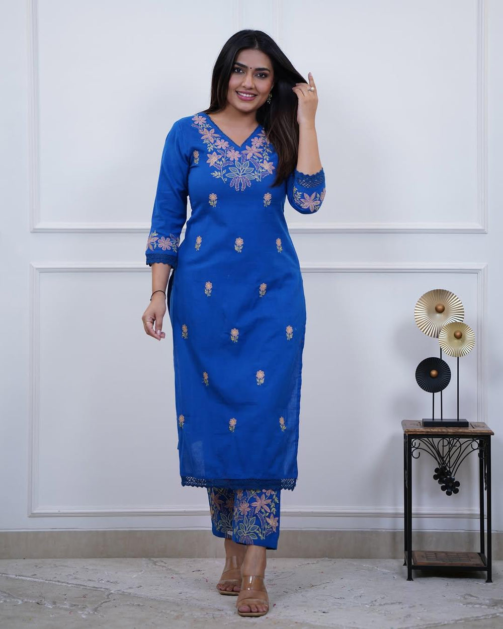 blue kurta set , suitkari
