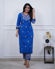 blue kurta set , suitkari
