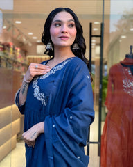 Blue Dupatta set, Long Dupatta Set, Suitkari