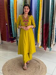 Yellow kurta set, Long Kurta set, suitkari