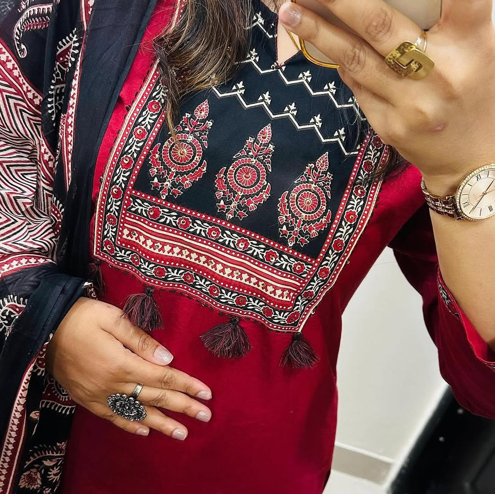 Red Dupatta set, Cotton Dupatta Set, Suitkari