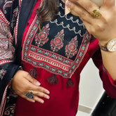 Red Dupatta set, Cotton Dupatta Set, Suitkari