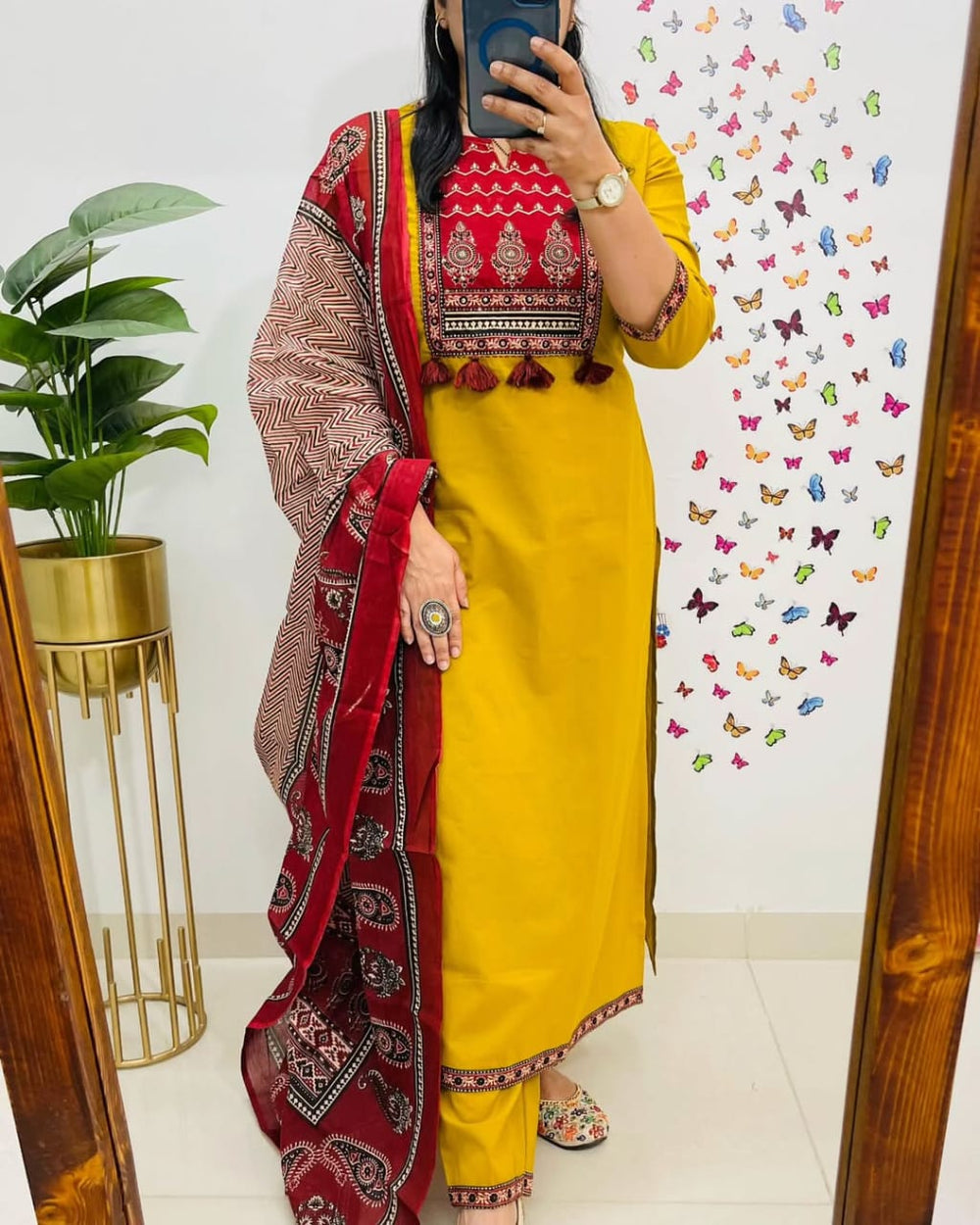 Yellow dupatta set, cotton dupatta set, suitkari