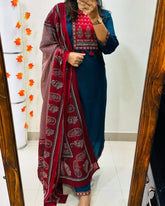 blue dupatta set, cotton dupatta set, suitkari