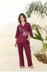 wine kurta set, cotton kurta set, suitkari