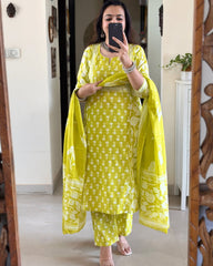 Yellow Dupatta set, cotton dupatta set, suitkari