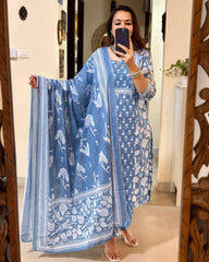 blue dupatta set, cotton dupatta set, suitkari