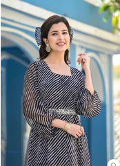 Perfect Black & White Organza Long Ankakali Gown