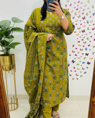 green suit set, cotton suit set, suitkari