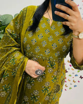 green suit set, cotton suit set, suitkari