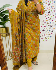 Pure fine Cotton Mustard Yellow Suit Set