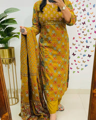 Pure fine Cotton Mustard Yellow Suit Set