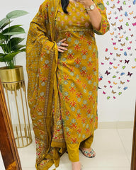 Pure fine Cotton Mustard Yellow Suit Set