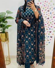 Pure fine Cotton Teal Blue Suit Set