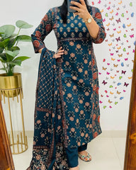 Pure fine Cotton Teal Blue Suit Set