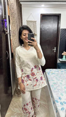 Perfect Off-White Purple Print Cotton Flex Co-Ord Set