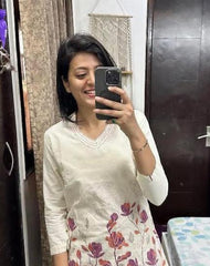 Perfect Off-White Purple Print Cotton Flex Co-Ord Set