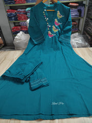 Teal Blue Cotton Embroidered Co-Ord Set