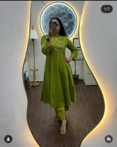 Lime Green Cotton Embroidered Co-Ord Set