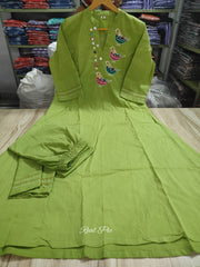 Lime Green Cotton Embroidered Co-Ord Set