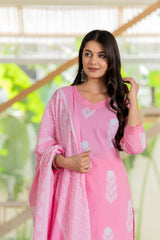 Elegant Pink Cotton Suit Set