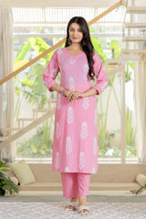 Elegant Pink Cotton Suit Set