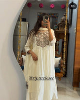 Off White Cotton Anarkali Dupatta Set