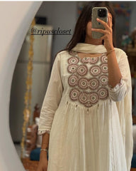 Off White Cotton Anarkali Dupatta Set