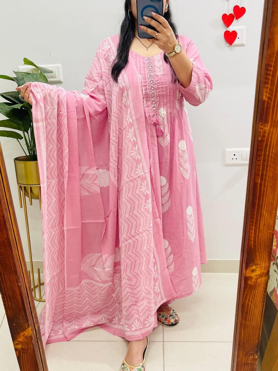 Pink Dupatta set, cotton dupatta set, suitkari