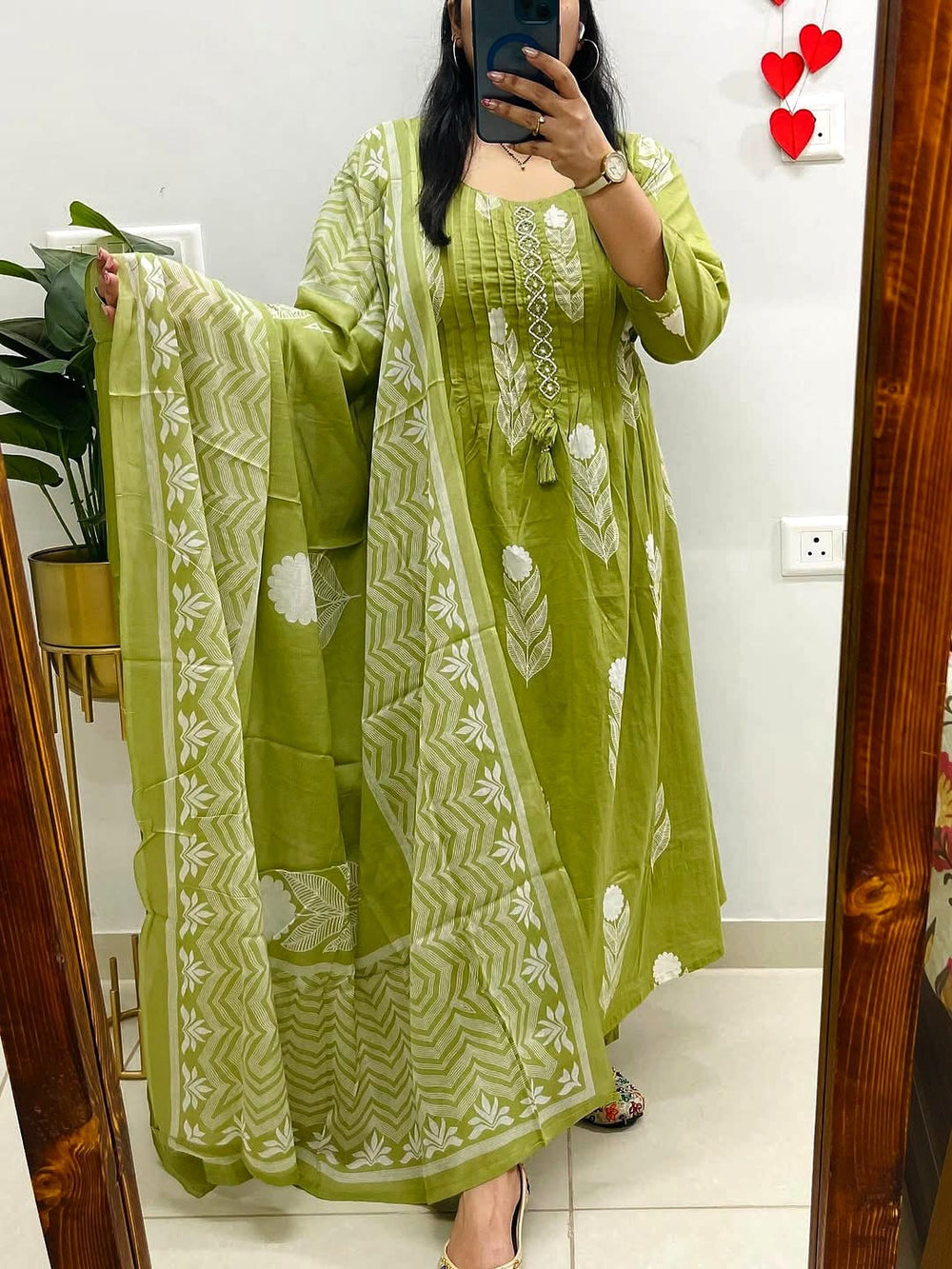 Green dupatta set, cotton dupatta set, suitkari