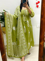 Green dupatta set, cotton dupatta set, suitkari