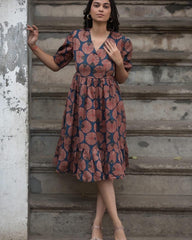 Blue Printed Midi Dress, Cotton Midi Dress, Suitkari