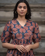 Blue Printed Midi Dress, Cotton Midi Dress, Suitkari