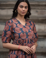 Blue Printed Midi Dress, Cotton Midi Dress, Suitkari