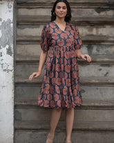 Blue Printed Midi Dress, Cotton Midi Dress, Suitkari