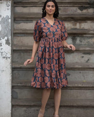 Blue Printed Midi Dress, Cotton Midi Dress, Suitkari