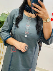 Elegant Slate Grey Cotton Suit Set