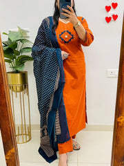 Elegant Rust Orange Cotton Suit Set