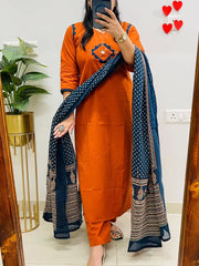 Elegant Rust Orange Cotton Suit Set