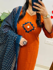 Elegant Rust Orange Cotton Suit Set